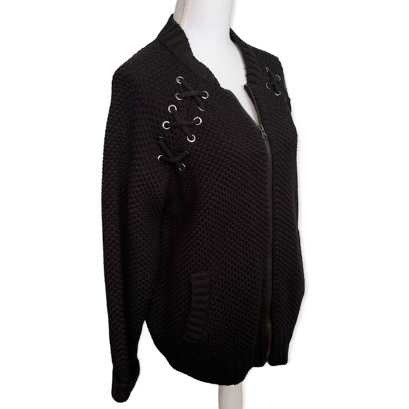 Torrid Black Lace Up Bomber Sweater - Picture 6 of 10